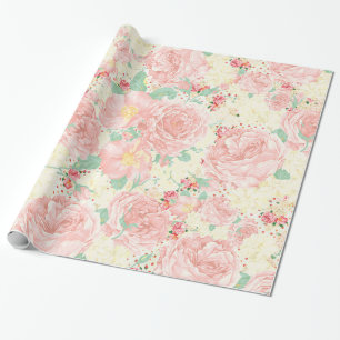 Papel De Regalo El vintage bohemio rosado de Rubor florece rosas
