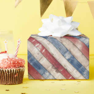 Papel De Regalo Elección Red White Blue Patriótico Faux Wood