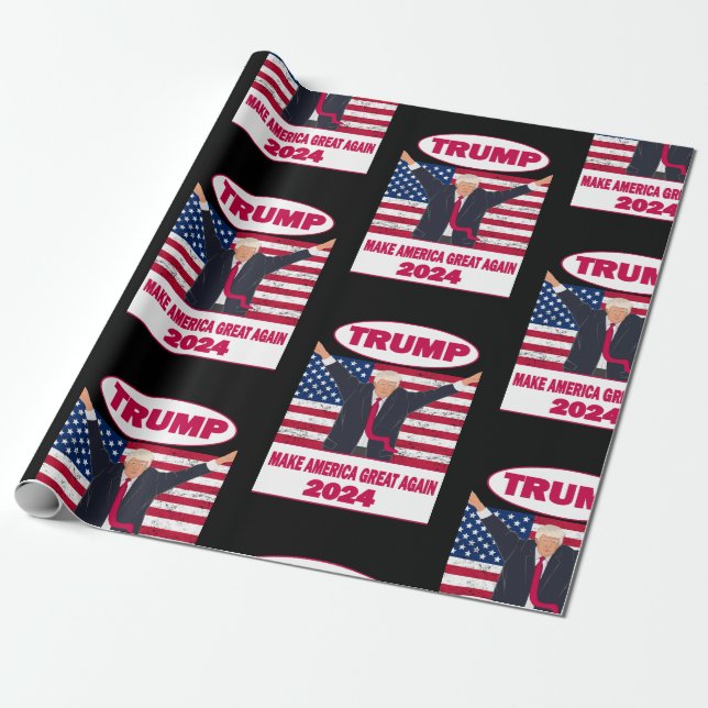 Papel De Regalo Elecciones de Bandera Americana 2024 de Trump Polí (Desenrollado)