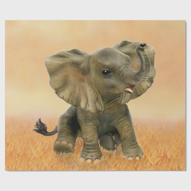 Papel De Regalo Elefante africano hermoso del bebé (Superficie plana)