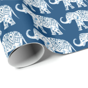 Papel De Regalo Elefante azul modelado adornado