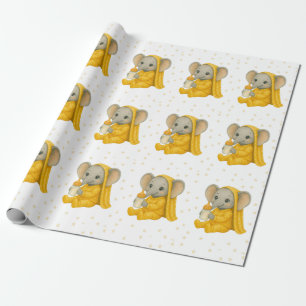 Papel De Regalo Elefante bebé en Baby Shower de pijamas amarillos