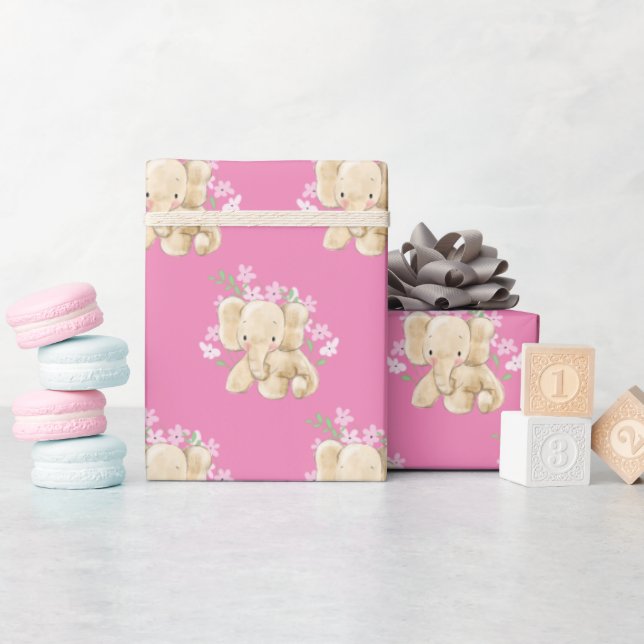 Papel De Regalo Elefante Bebé En Flores (Baby Shower)