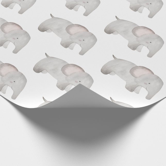 Papel De Regalo Elefante Bebé Gris acuarela Cuta moderna (Esquina)