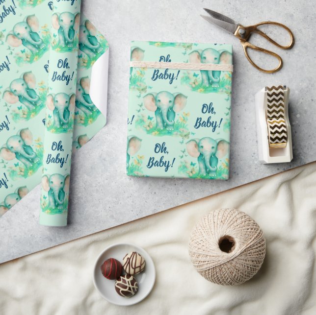 Papel De Regalo Elefante bebé Oh bebé Baby Shower neutral (Artesanía)