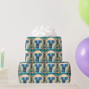 Papel De Regalo Elefante Bebé Whimsical Azul,