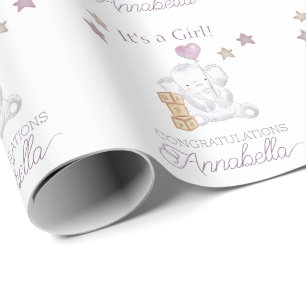 Papel De Regalo Elefante bebé y acuarela de globo dulce