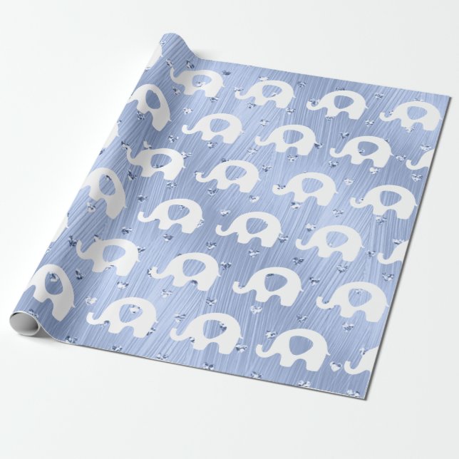 Papel De Regalo Elefante blanco azul Baby Shower Princess Boy (Desenrollado)