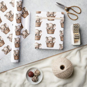 Papel De Regalo Elefante Boho en cubo de madera
