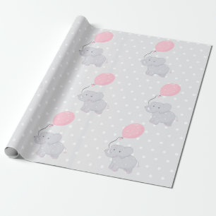 Papel De Regalo Elefante con Chica de Baby Shower en globo