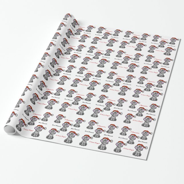 Papel De Regalo Elefante con el ajuste de regalo de Santa Hat (Desenrollado)