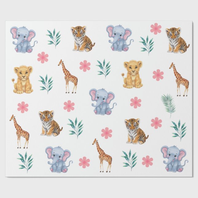 Papel De Regalo Elefante de animales de la selva Safari moderna (Superficie plana)