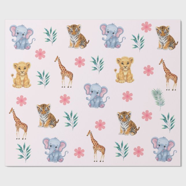 Papel De Regalo Elefante de animales de la selva Safari moderna (Superficie plana)