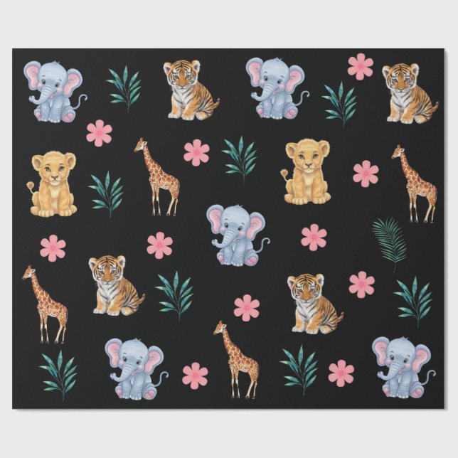 Papel De Regalo Elefante de animales de la selva Safari moderna (Superficie plana)