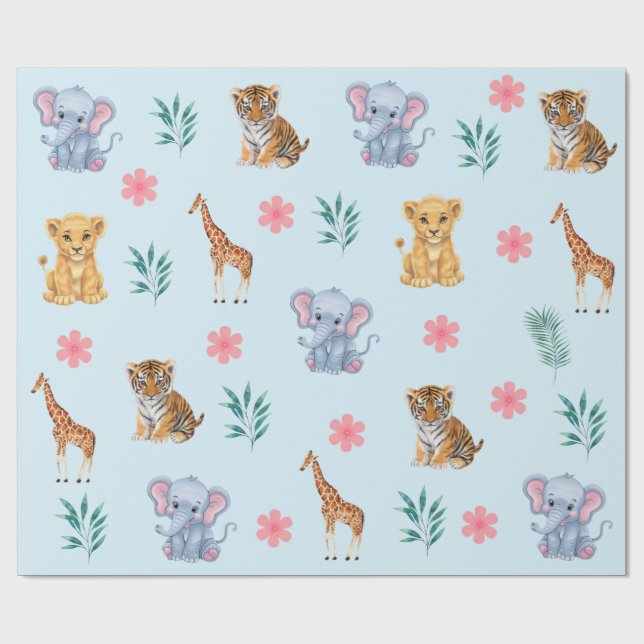 Papel De Regalo Elefante de animales de la selva Safari moderna (Superficie plana)