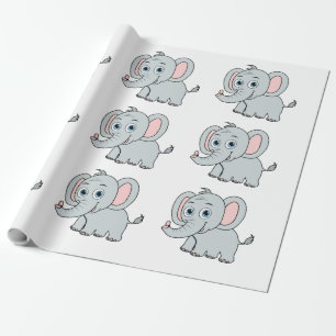 Papel De Regalo Elefante de dibujos animados de ojos azules rosa y