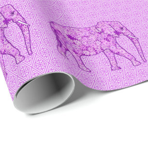Papel De Regalo elefante de flores - ametismo morado
