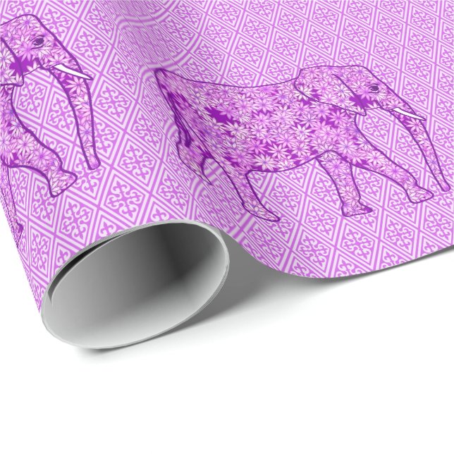 Papel De Regalo elefante de flores - ametismo morado (Esquina del rollo)