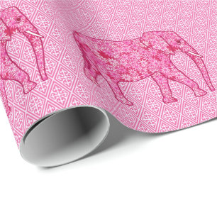 Papel De Regalo Elefante de las flores - rosa fucsia