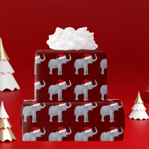 Papel De Regalo Elefante de Navidades Rojos
