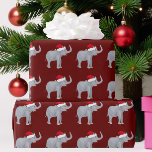 Papel De Regalo Elefante de Navidades rojos curados en Santa Hat