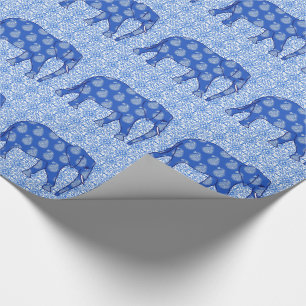 Papel De Regalo Elefante de Paisley - azul y blanco de cobalto