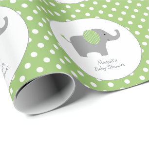 Papel De Regalo Elefante de puntos de Polka verde y blanco Baby Sh