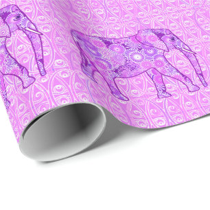 Papel De Regalo Elefante de remolino fractal - púrpura y orquídea