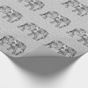 Papel De Regalo Elefante del remolino del fractal - gris, blanco y