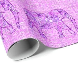 Papel De Regalo Elefante del remolino del fractal - púrpura y