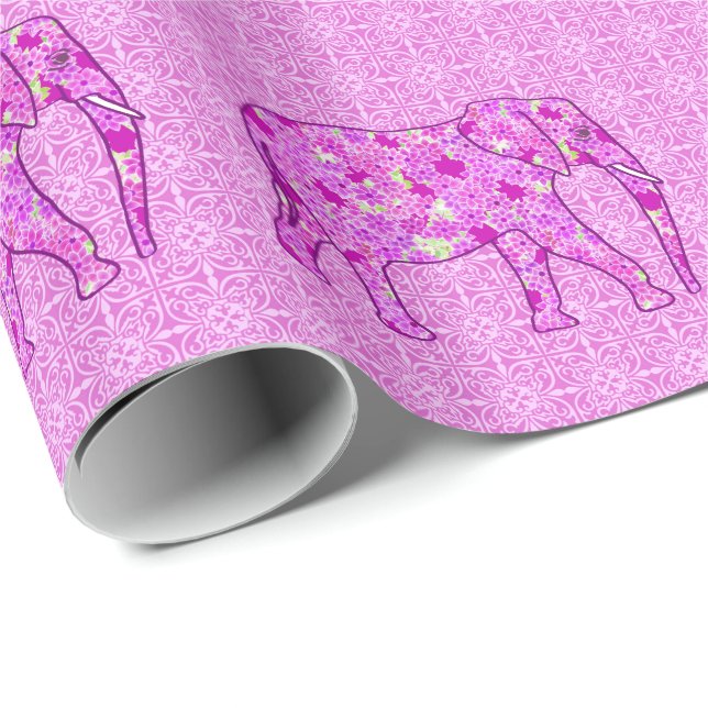Papel De Regalo Elefante flor - orquídea y magenta (Esquina del rollo)