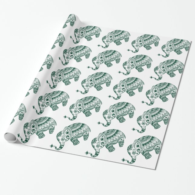 Papel De Regalo Elefante Floral Cubierta En El Bosque Blanco (Desenrollado)