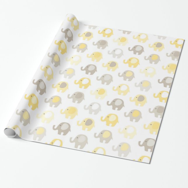 Papel De Regalo Elefante hermoso del amarillo del bebé (Desenrollado)