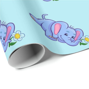 Papel De Regalo Elefante lindo con animales de la jungla de flores