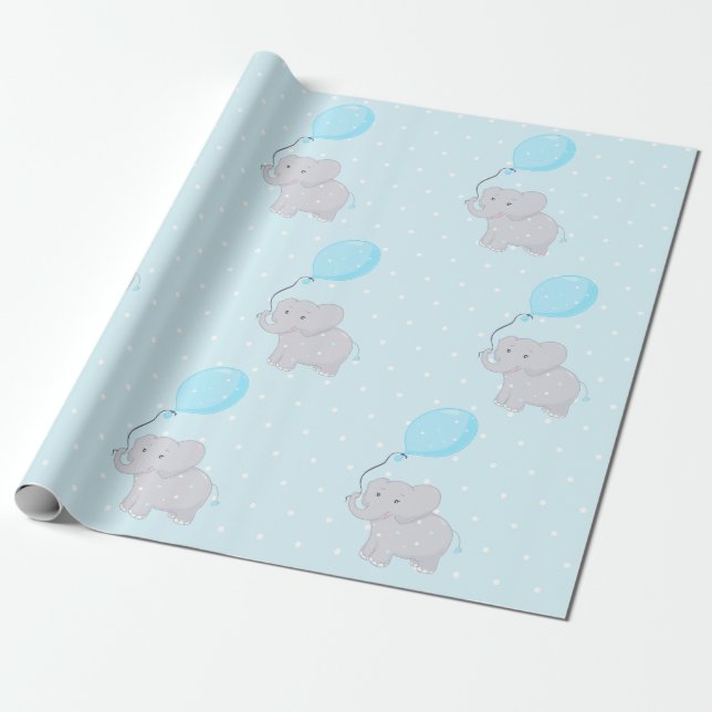 Papel De Regalo Elefante lindo con globo (Desenrollado)