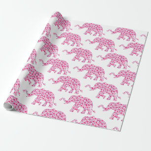 Papel De Regalo Elefante lindo de pequeños corazones rosados