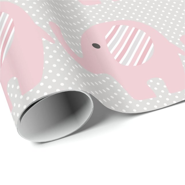 Papel De Regalo Elefante magnífico del bebé en rosa (Esquina del rollo)