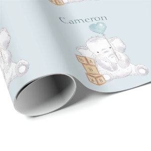 Papel De Regalo Elefante Niño Bebé Adorable Acuarela Nombre Person
