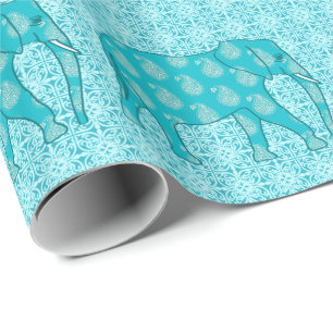 Papel De Regalo Elefante paisley - turquesa y aqua