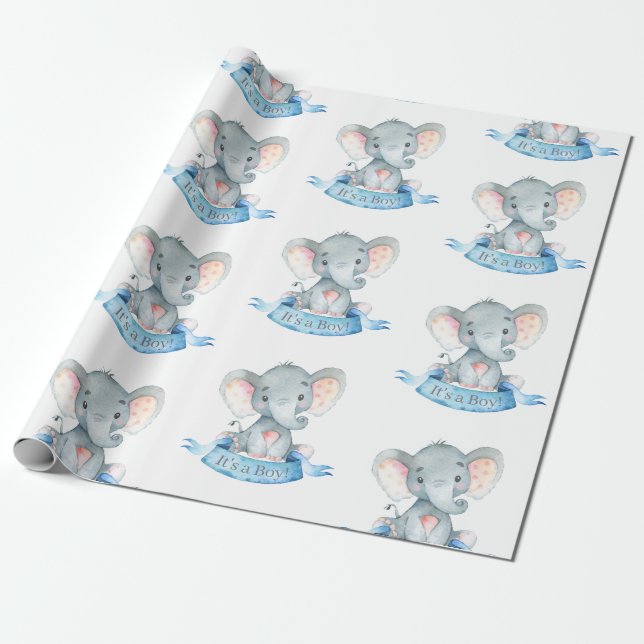 Papel De Regalo Elefante pequeño azul y gris (Desenrollado)