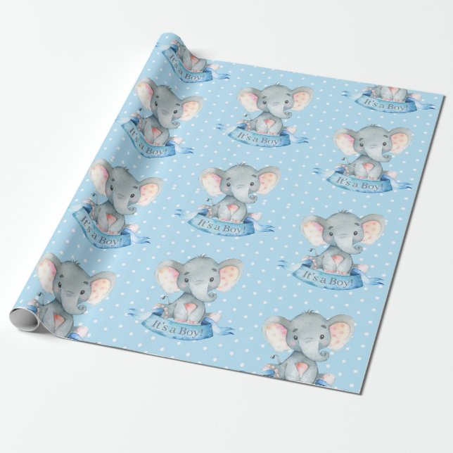 Papel De Regalo Elefante pequeño azul y gris (Desenrollado)