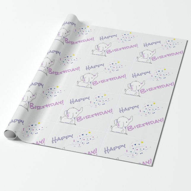 Papel De Regalo Elefante Personalizado de cumpleaños con formas co (Desenrollado)