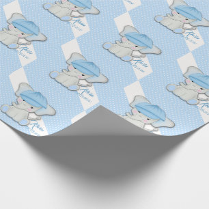 Papel De Regalo elefante personalizado lindo con fondo azul