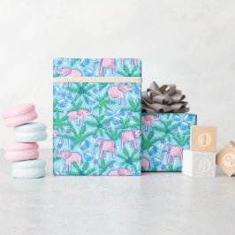 Papel De Regalo Elefante Rosa Tropical Elegante