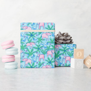 Papel De Regalo Elefante Rosa Tropical Floral Elegante