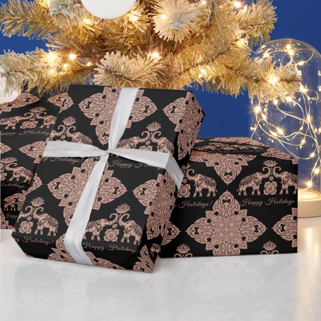 Papel De Regalo Elefante tailandés feliz regalo de vacaciones rosa (Vacaciones)