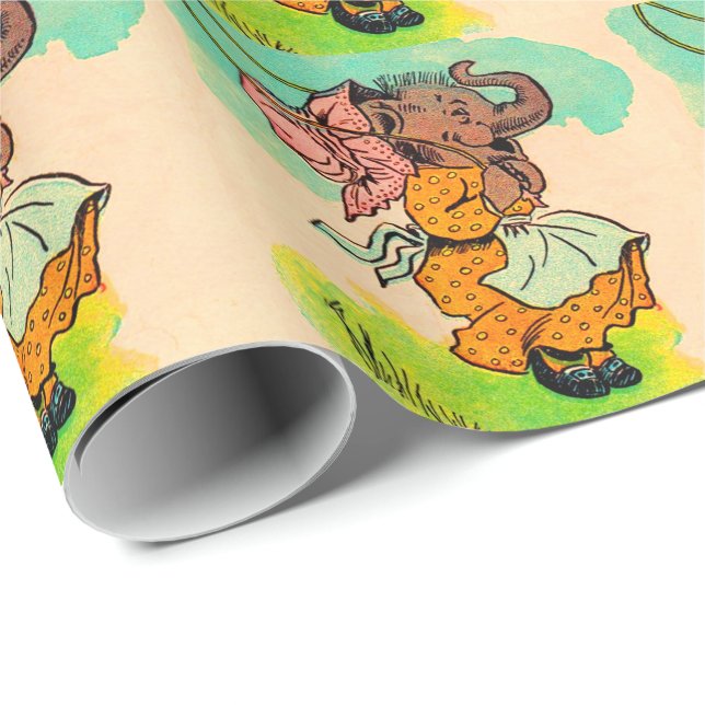 Papel De Regalo elefante vestido de los años 30 jugando a la cuerd (Esquina del rollo)