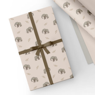 Papel De Regalo Elefantes Acuarela Rosa Claro Patrón Safari