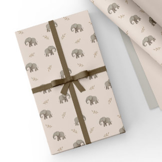 Papel De Regalo Elefantes Acuarela Rosa Claro Patrón Safari