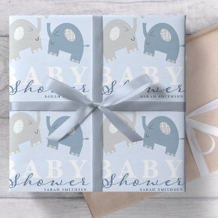 Papel De Regalo Elefantes Baby Shower Dusty Blue